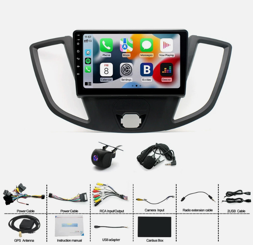 For 2015-2019 Ford Transit Carplay Radio FM RDS GPS Navi Backup Camera 4+32G 9in
