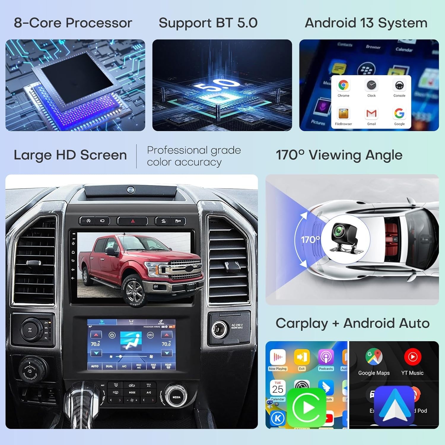 Radio for Ford F150 Car Radio 2015 – 2021 8 Core CPU + 4G RAM + 64GB ROM