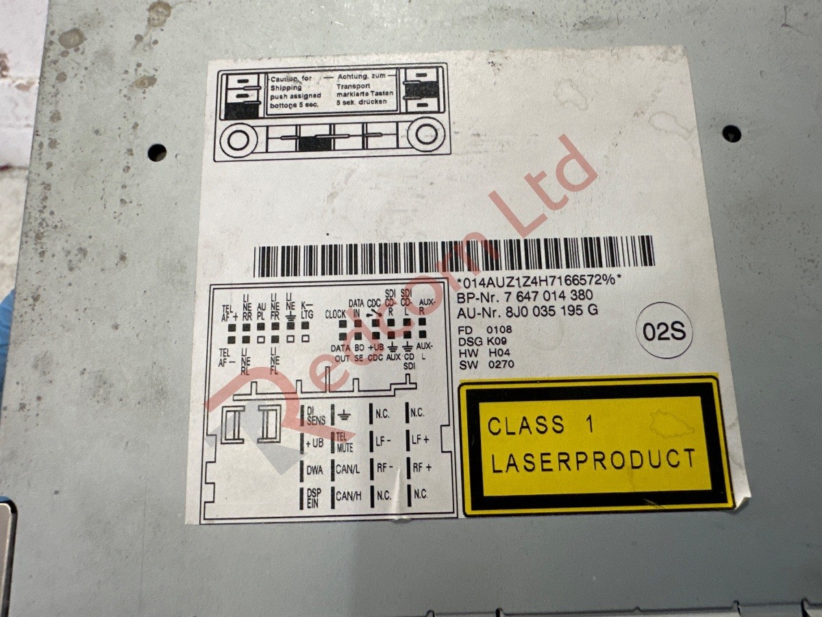 AUDI TT 2006-2010 STEREO RADIO CD PLAYER HEAD UNIT-NO CODE 8J0035195G