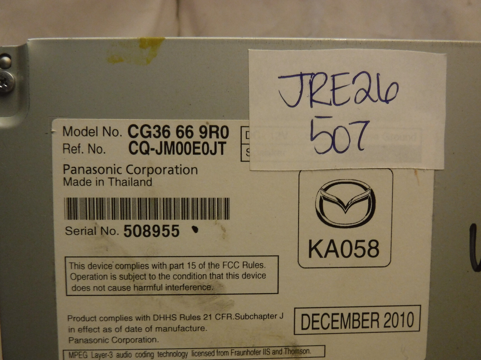 12 2012 Mazda 5 Radio Cd Mp3 WMA AAC Player CG36669R0 JRE26