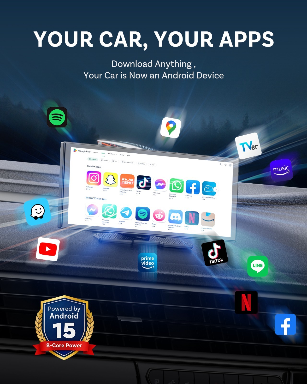 Ottocast AI Touch Screen 11″ AI-Gemini & Video Wireless Carplay+Android w/Camera