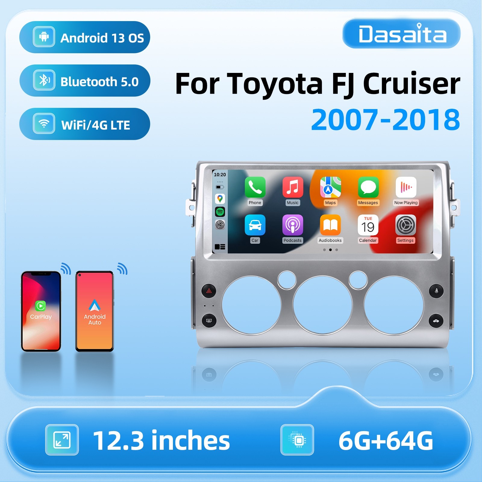 Dasaita 12.3″ Car Stereo for Toyota FJ Cruiser 2007-2018 WiFi GPS QLED 2K Radio