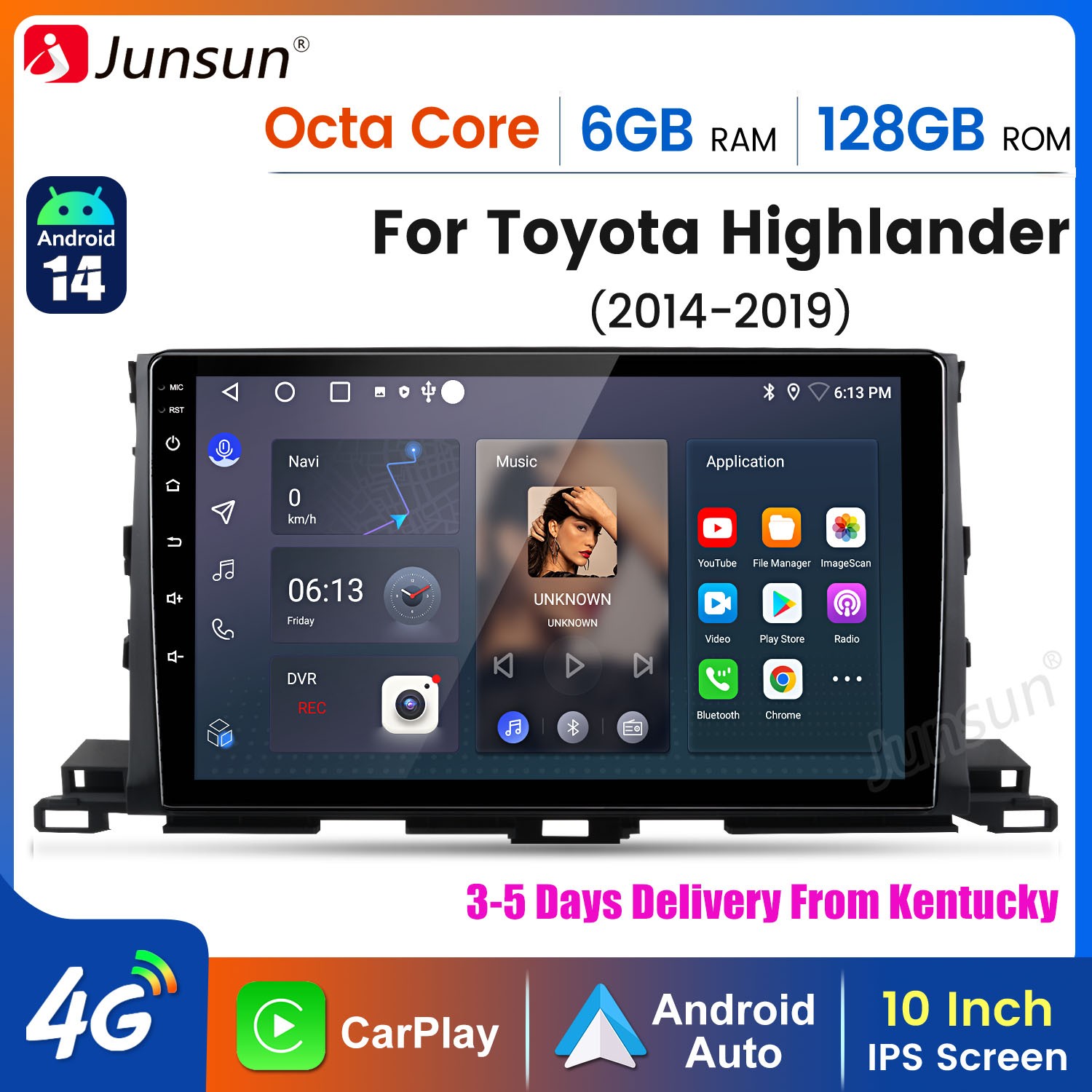 6+128G 8Core CarPlay Android14 For Toyota Highlander 14-19 Car Stereo Radio GPS