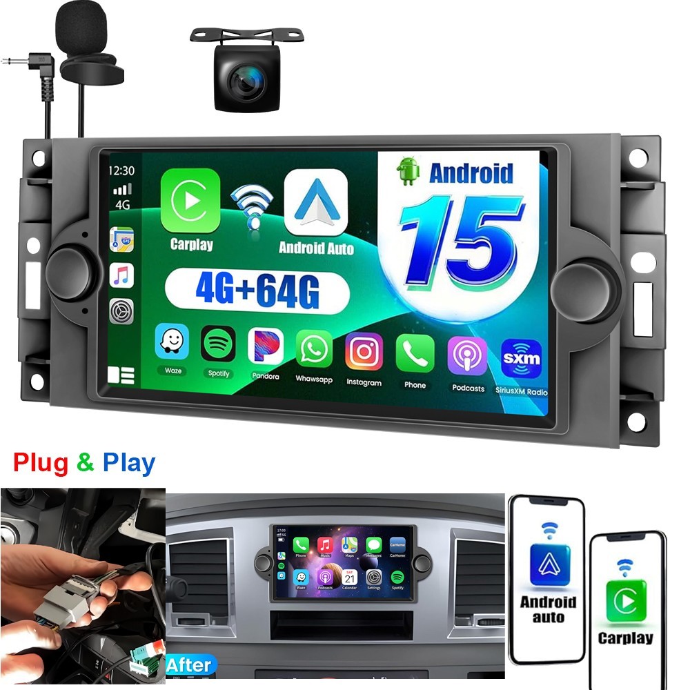 For 2007-2008 Dodge Caliber Android15 Navi CarPlay Car Stereo Radio GPS rear cam