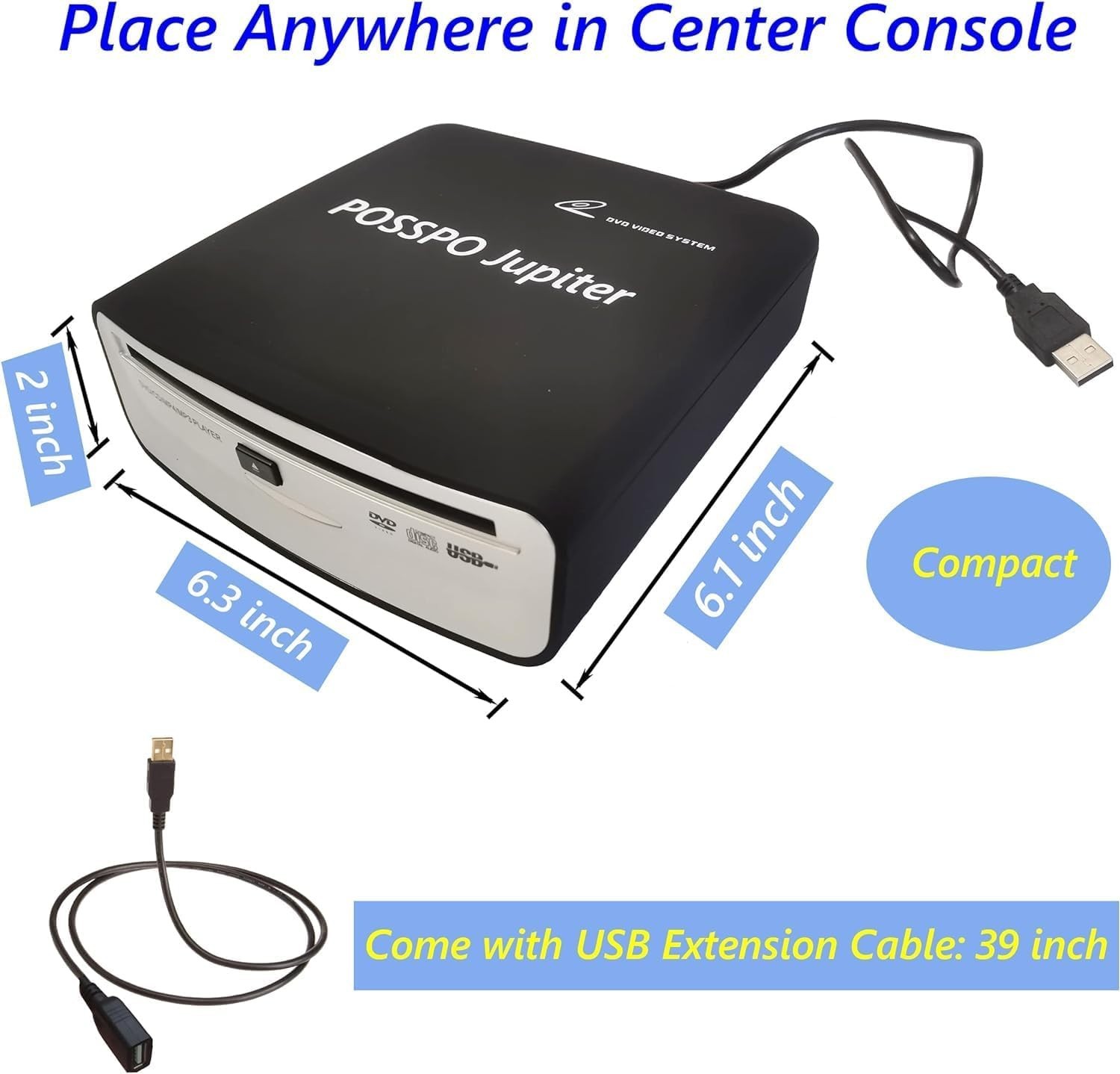 USB CD Player for Car Auto, Portable External CD DVD Player, USB Plug & Play