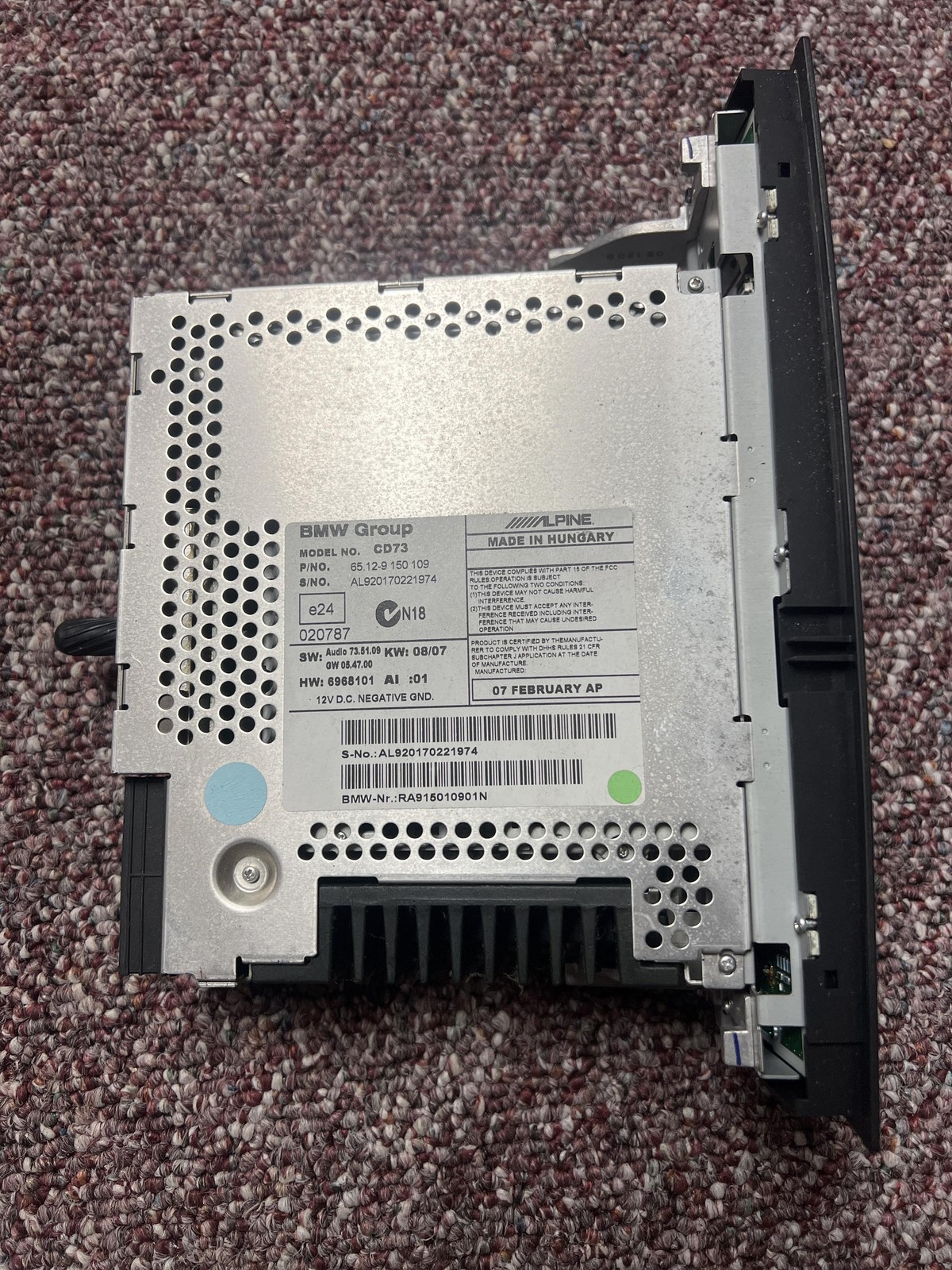 BMW Alpine CD73 Business Radio Head Unit OEM 6512 9150109 E90 E92 2007-2013