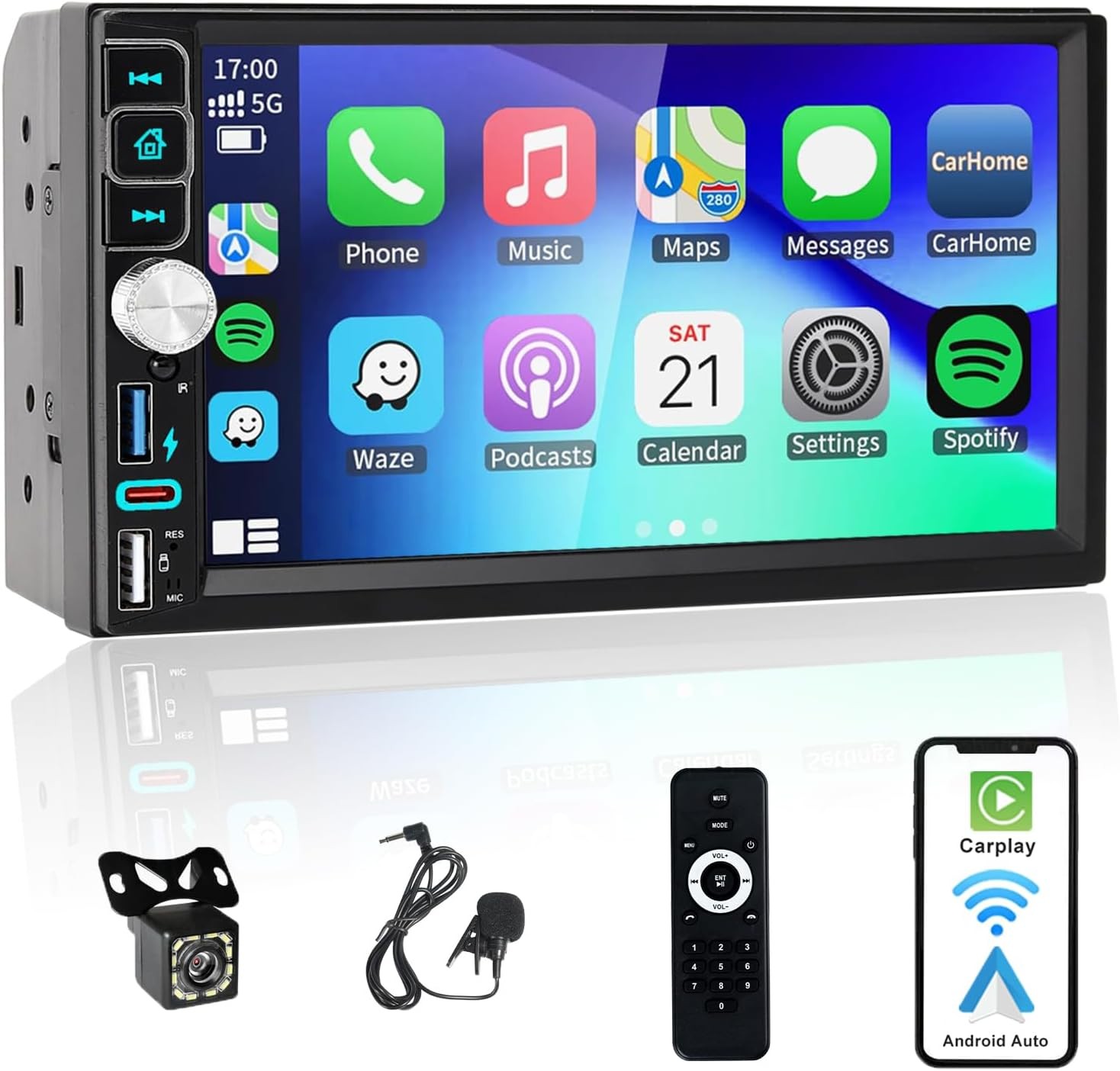 Double Din Apple Carplay Android Auto 7″ Car Stereo Radio Bluetooth Touch Screen