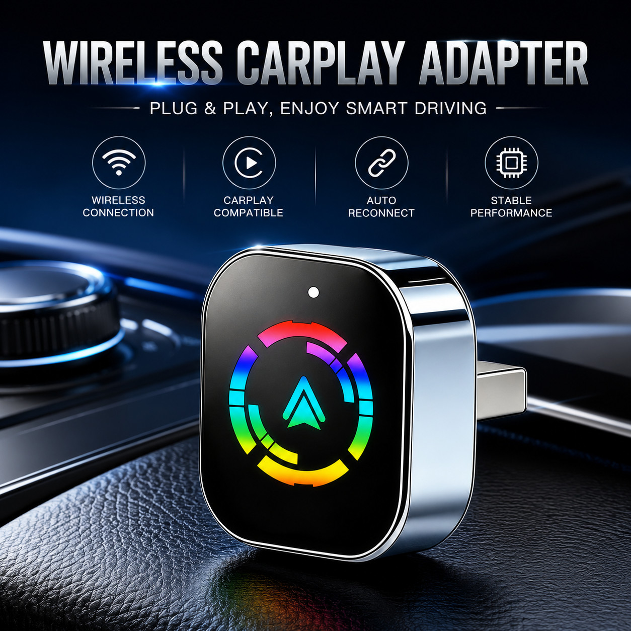 USB Auto Wireless CarPlay Adapter For iPhone Wireless Dongle Plug ＆ Play