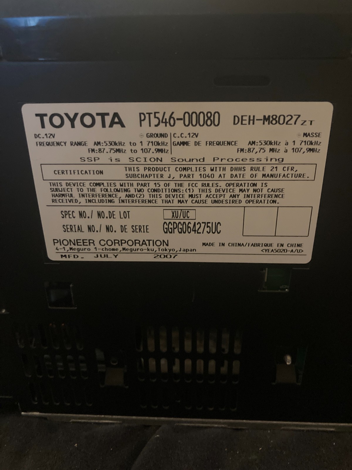 2008-2014 SCION TC AM/FM RADIO RECEIVER CD PLAYER OEM