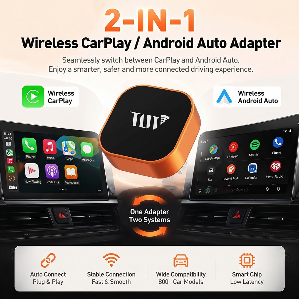 TrolinkTek 2026 2-IN-1 Wireless Carplay & Android Auto USB Adapter Plug & Play