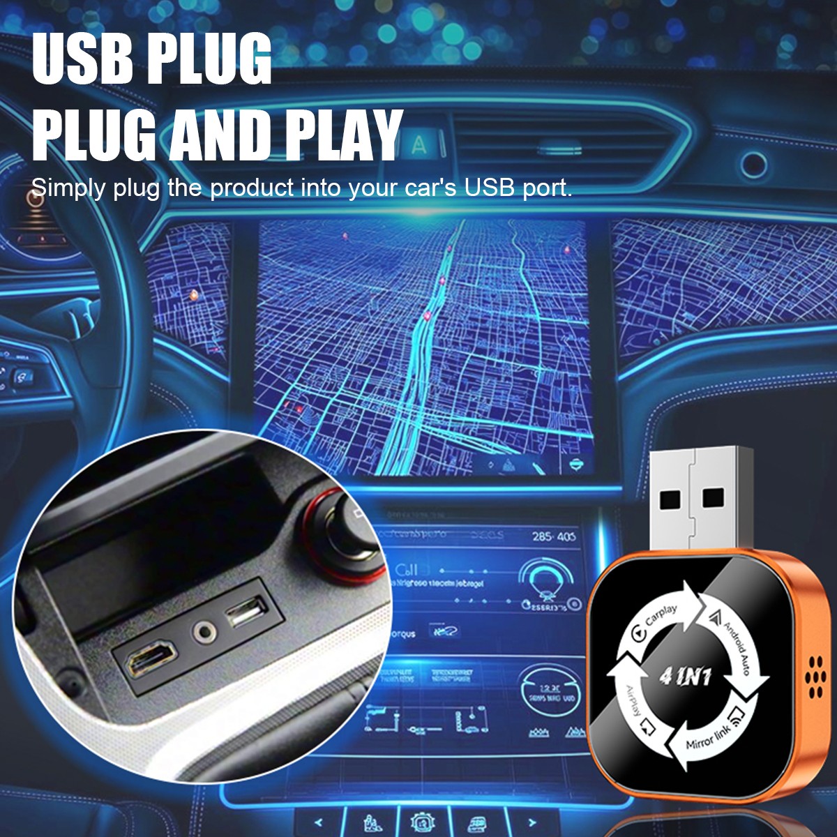 Wireless Carplay Adapter Airplay Android Auto Bluetooth Wi-fi Mirror Link Screen
