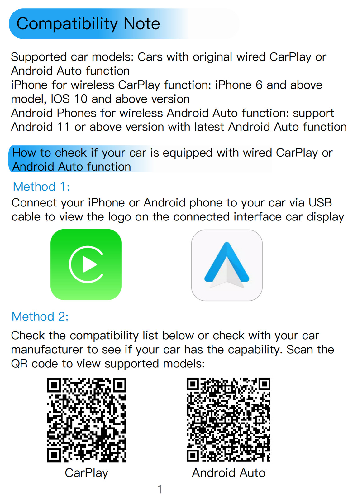 2PCS Wireless USB Carplay Adapter Dongle For iPhone Apple Android Auto Plug Play