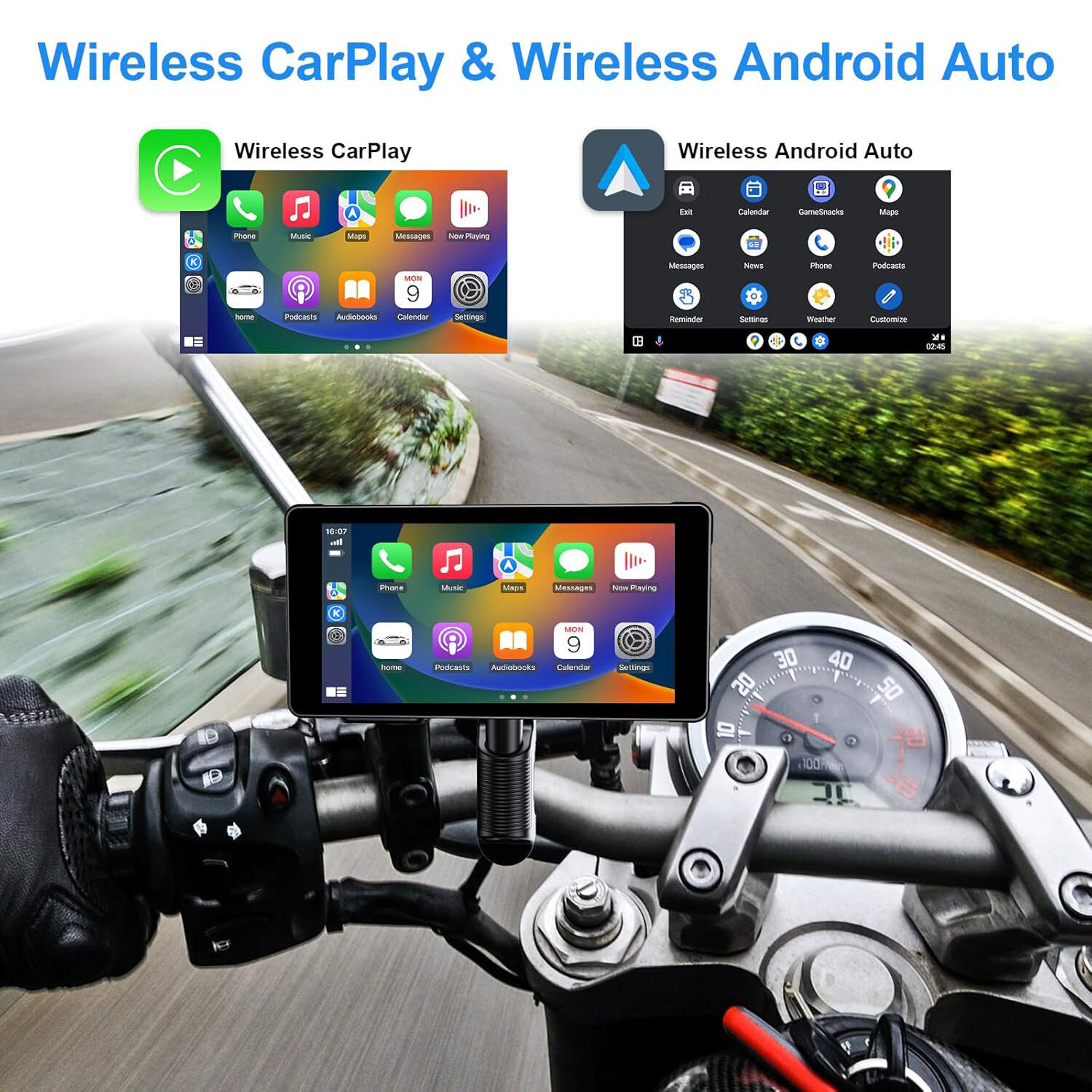 5.5″6.25”6.86”7” Touch Screen Motorcycle Dash Cam Apple&Android Auto+TF Card