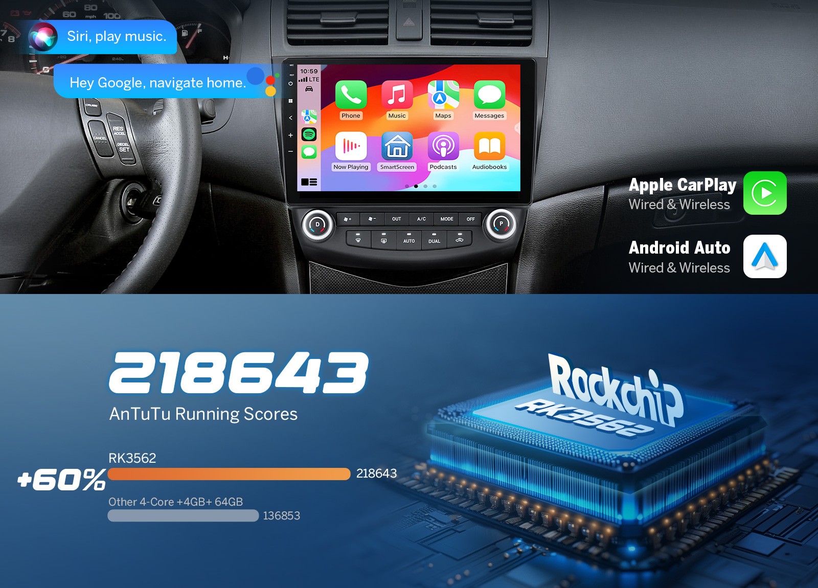 10.1″ Android Auto 4+64 CarPlay Car Radio Head Unit for 2003-2007 Accord Upgrade