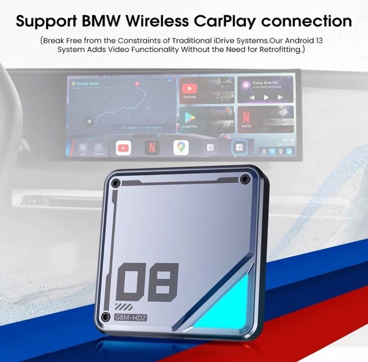 BMW MMB Wi-Fi Android 13 Multimedia Box AI Wireless Carplay Youtube Netflix ID8