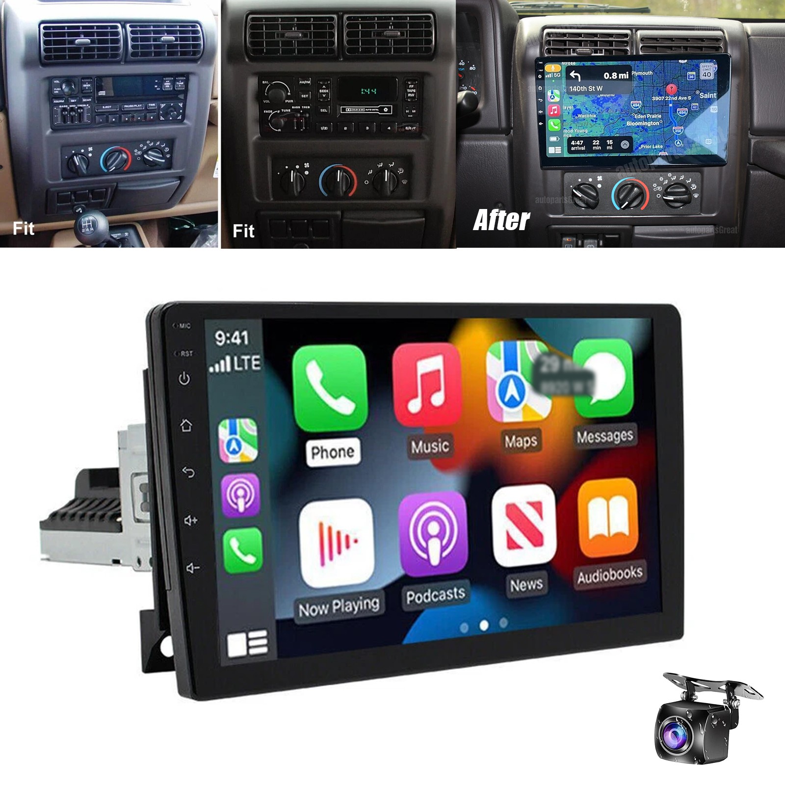 9“ GPS Radio For Jeep Wrangler TJ 1997 1998 1999–02 Car Stereo 2+32G Carplay CAM
