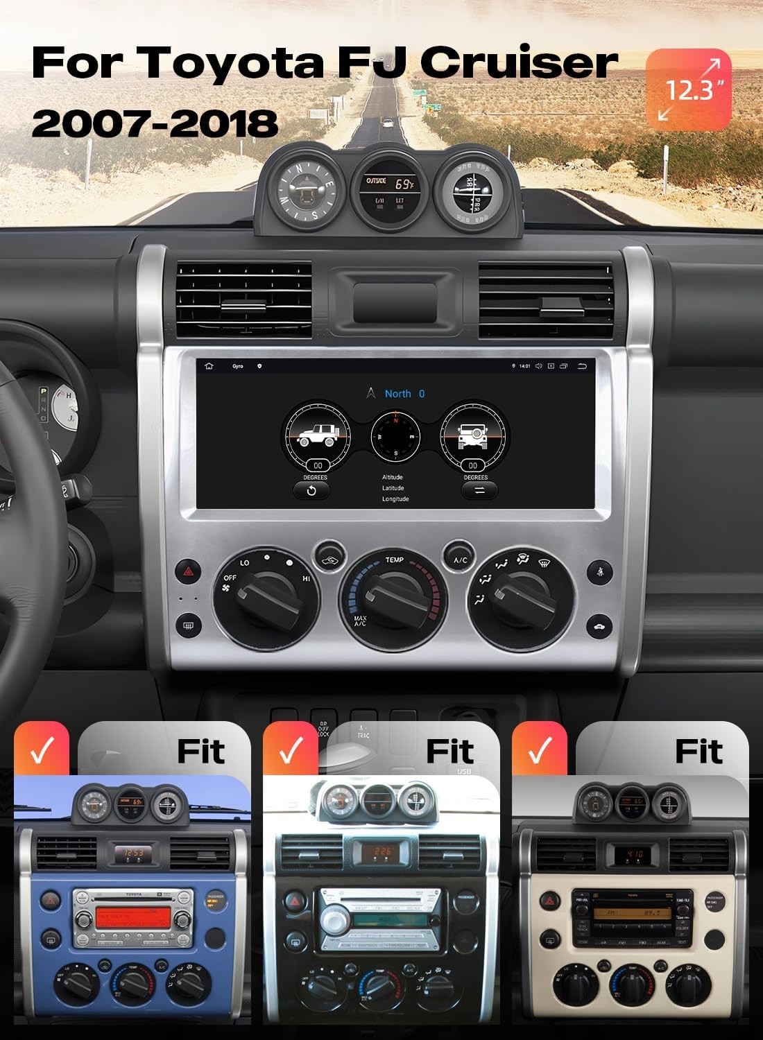 Dasaita 12.3″ Car Stereo for Toyota FJ Cruiser 2007-2018 WiFi GPS QLED 2K Radio