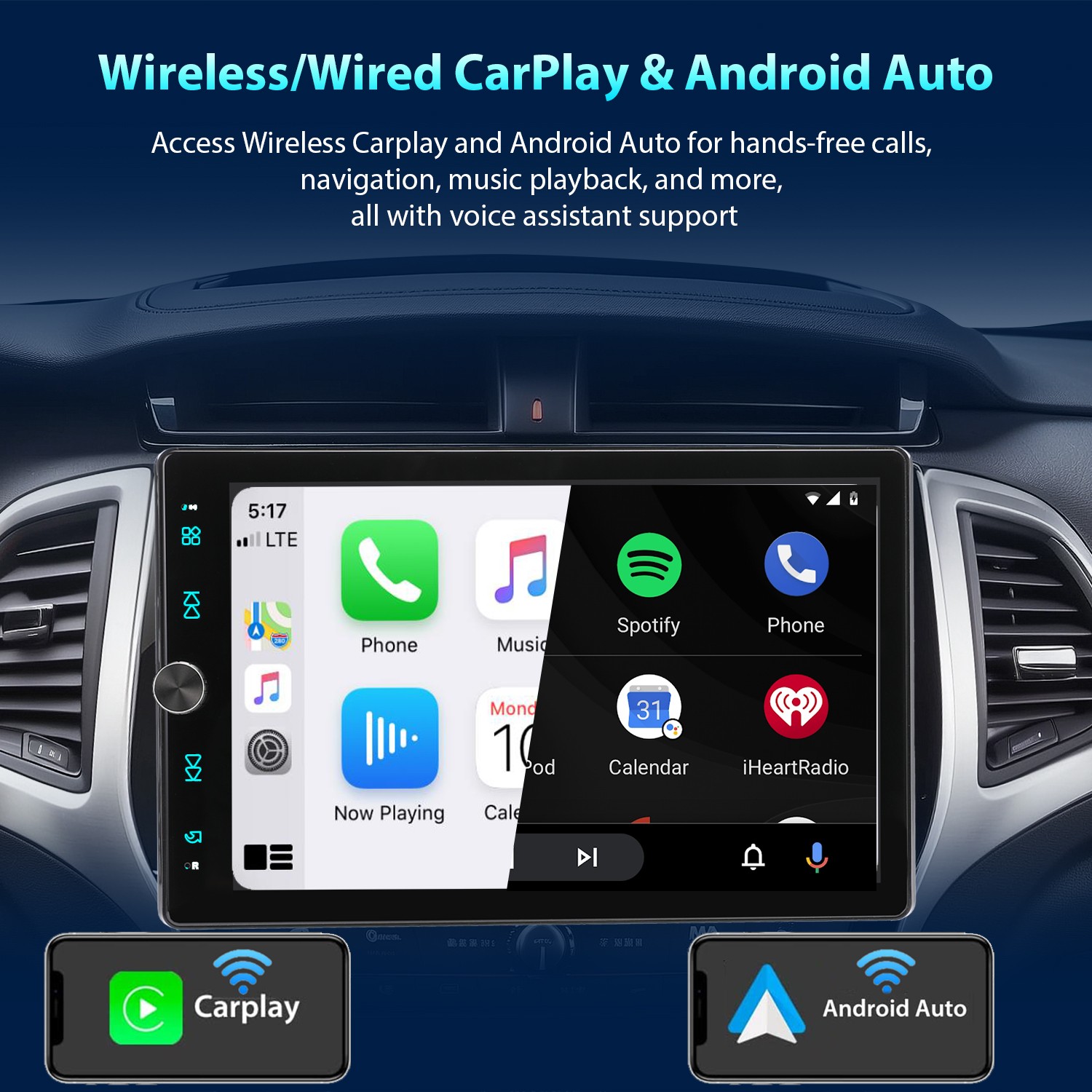 Single DIN 10.4″ Wireless Apple CarPlay Android Auto Car Stereo Rotatable Screen