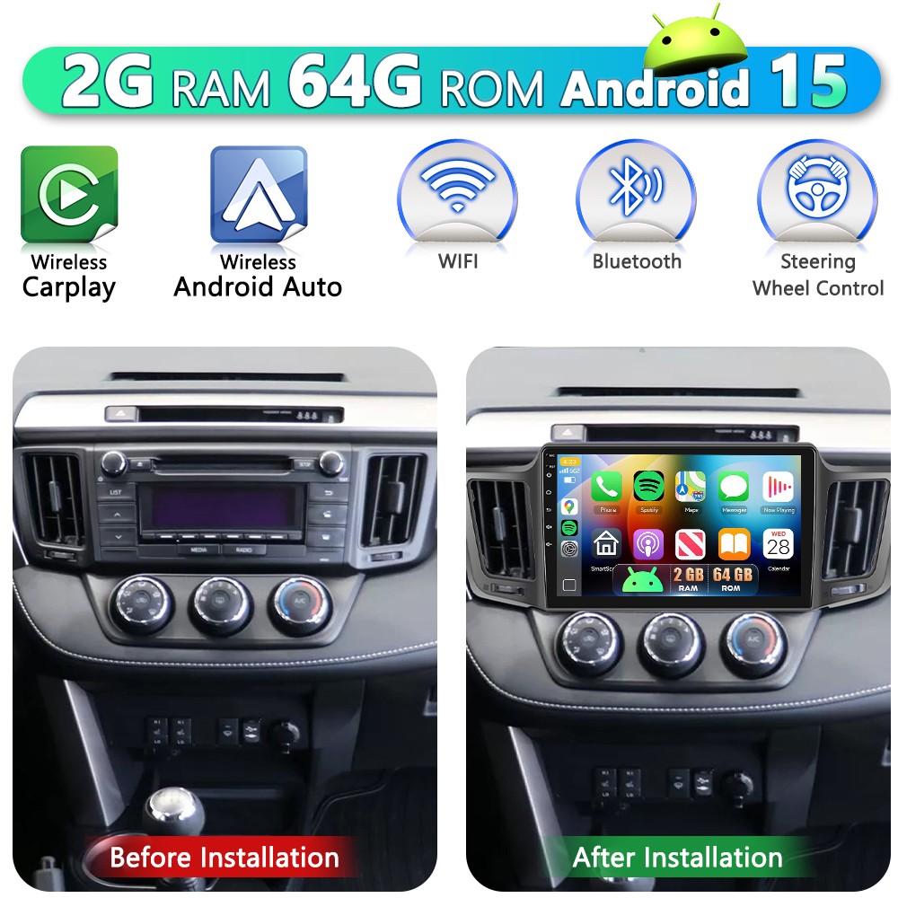 2G+64G Android 15 Apple Carplay Car Stereo GPS Radio For Toyota RAV4 2013-2018