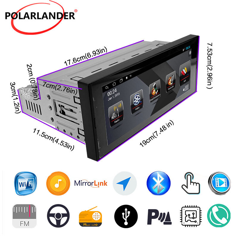6.9 inch Single 1Din Car Radio GPS WiFi Touch Screen Bluetooth 1+16G Mirror Link