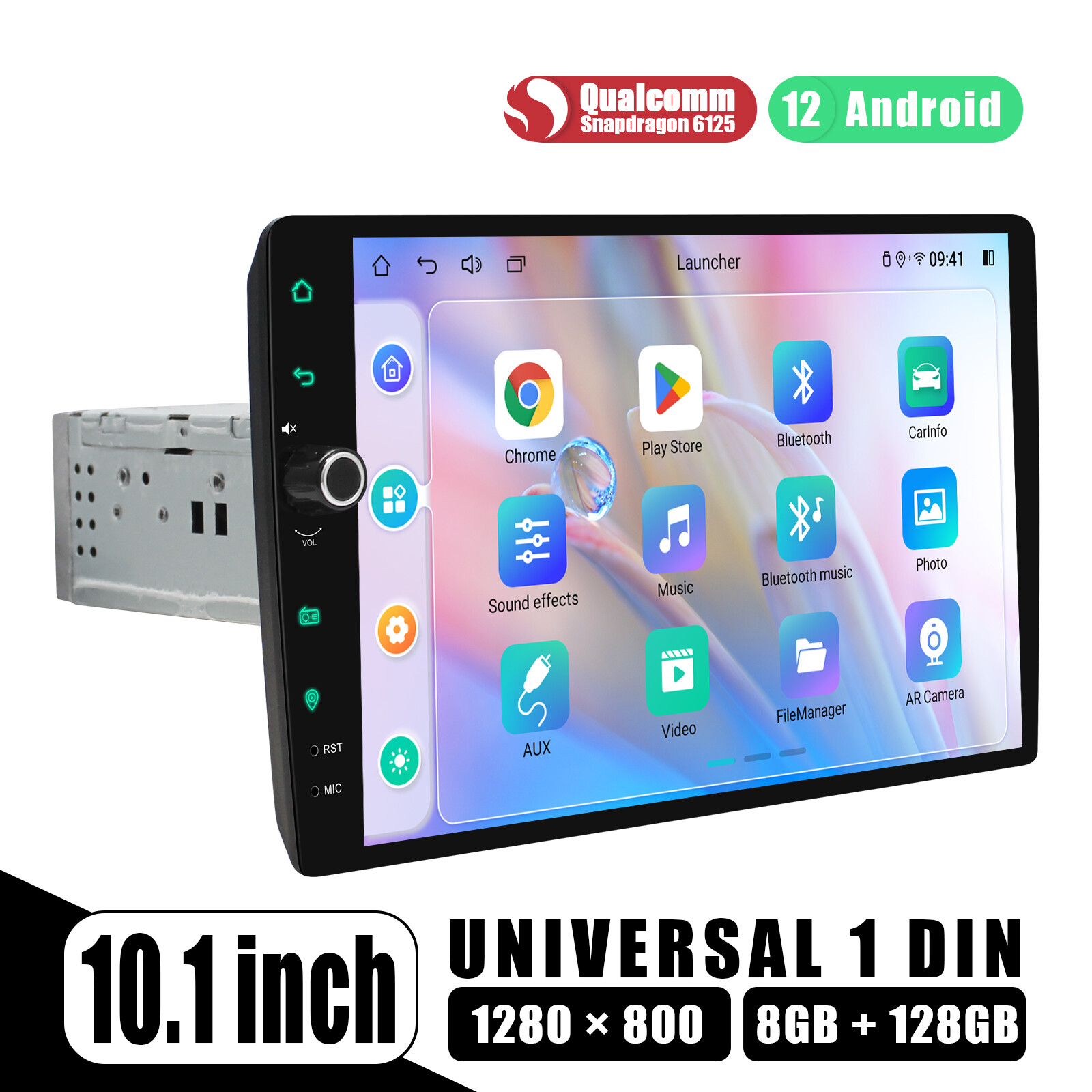 10.1″ 2.5D Curved Touchscreen Single Din Android 12 Car Radio with Qualcomm Chip