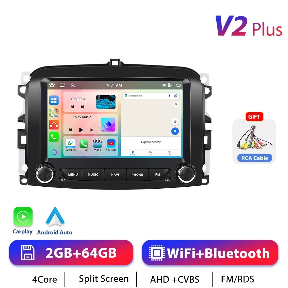 Podofo Carplay Android Radio for Fiat 500L 2013-2019 Car Intelligent System 2Din