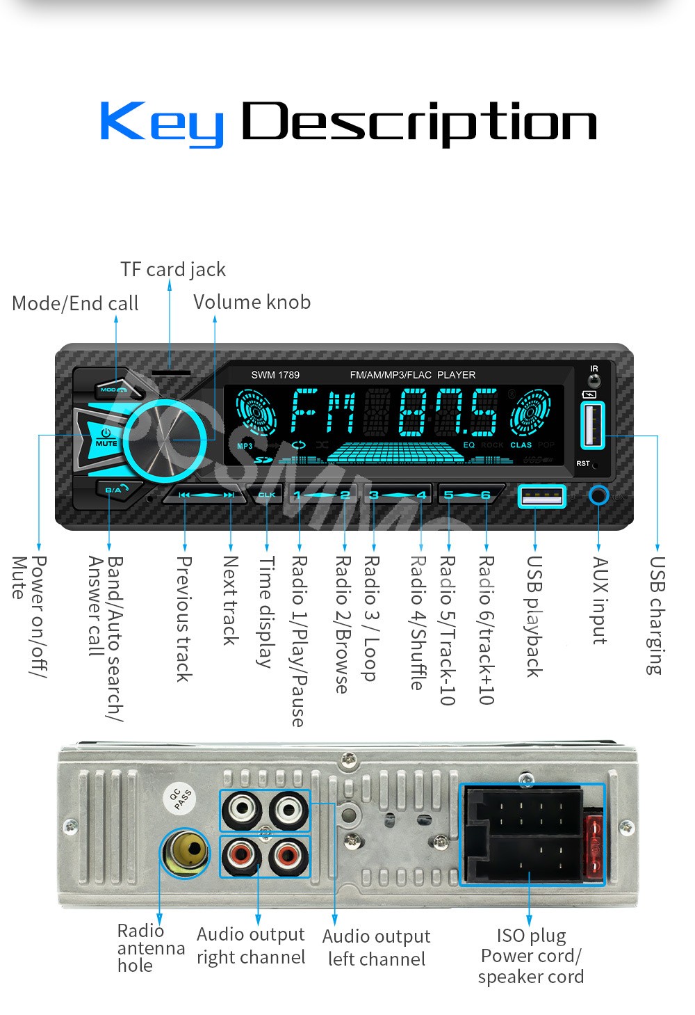 Single 1 DIN Car Stereo Radio MP3 Player Bluetooth AUX USB FM Audio Receiver