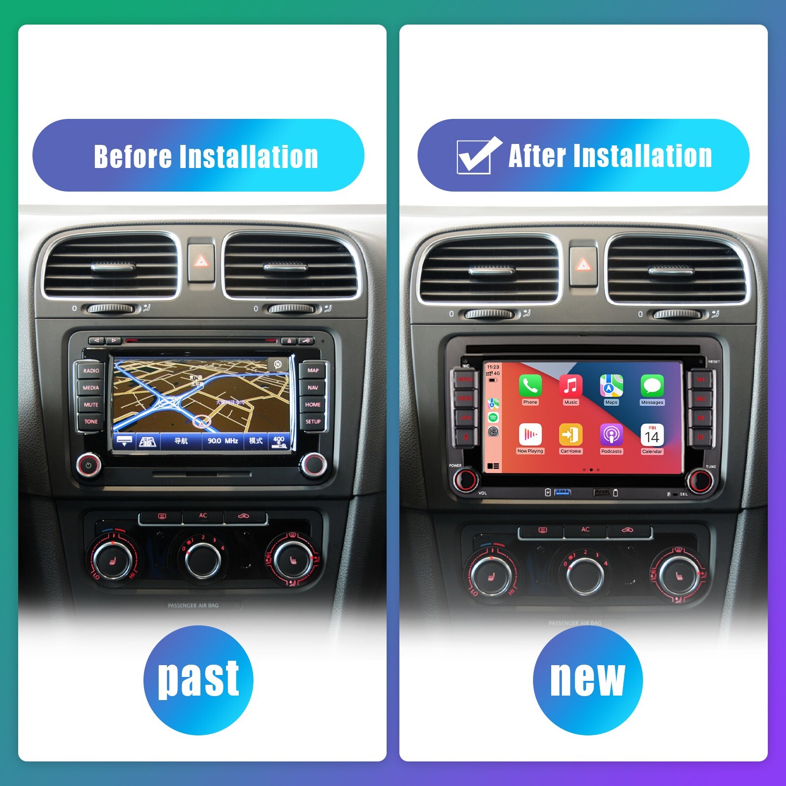 Car Stereo BT RDS VW Jetta Tiguan Passat Radio Android Auto DAB CarPlay FM/AM