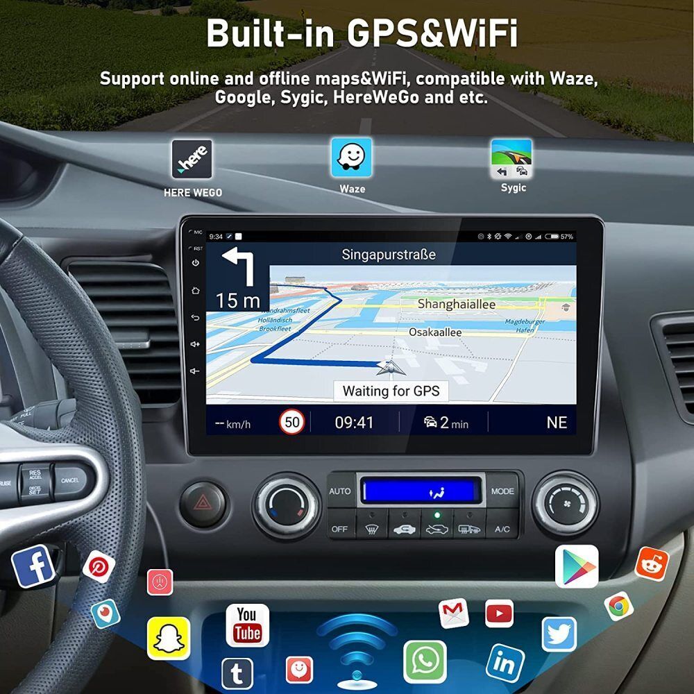 Apple Carplay For Honda Civic 2006-2011 Car Stereo Radio Android 12 OS GPS Navi