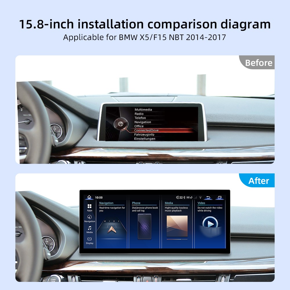 15.8″ Android 15.0 Radio Stereo GPS For BMW X5 X6 Apple Carplay With NBT System