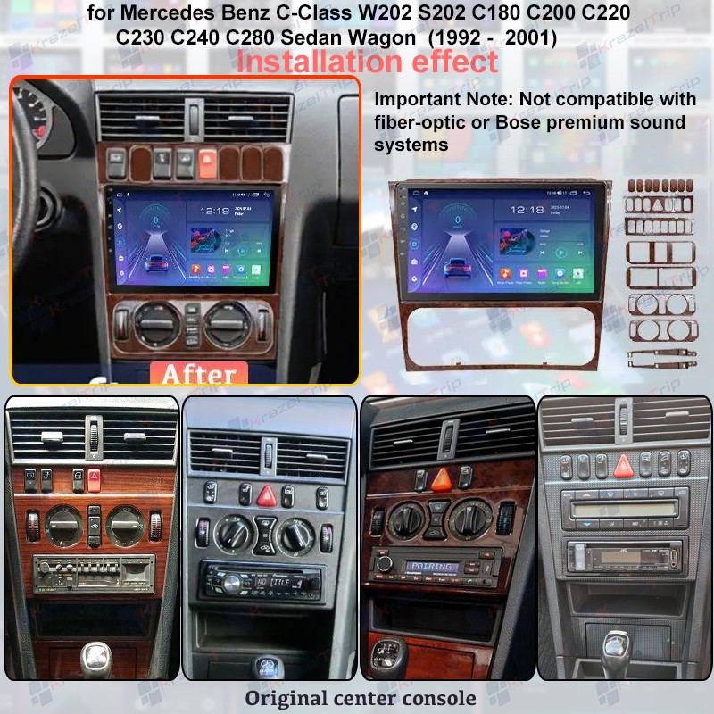 Car Radio for Benz W202 S202 C180 C200 C220 Sedan Wagon 1992-2001 Carplay GPS