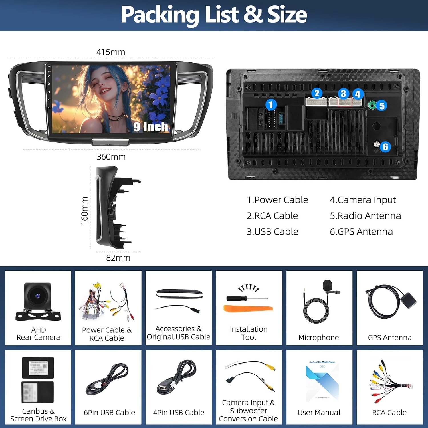 CAMECHO 9″ Car Stereo 4GB+64GB for Honda Accord 2016-2017 Wireless CarPlay