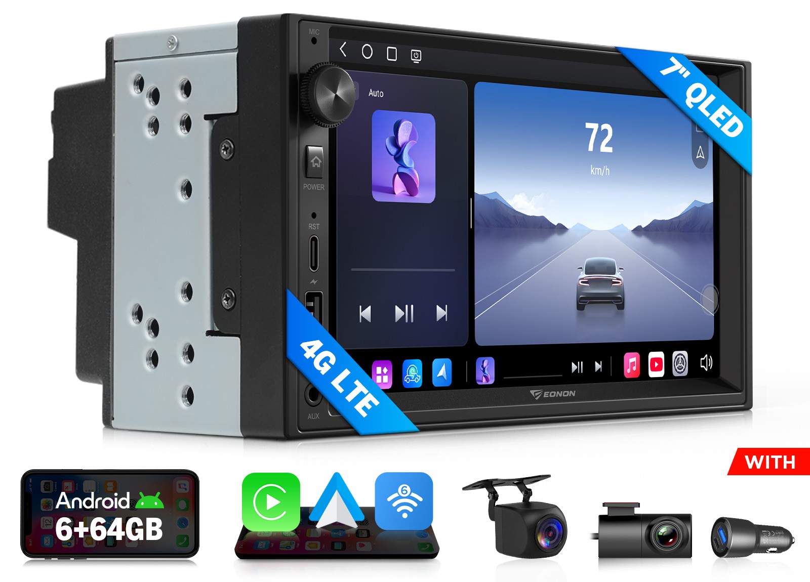7″ QLED Double Din Car Stereo Radio 8Core Android 13 GPS Navigation CarPlay WiFi