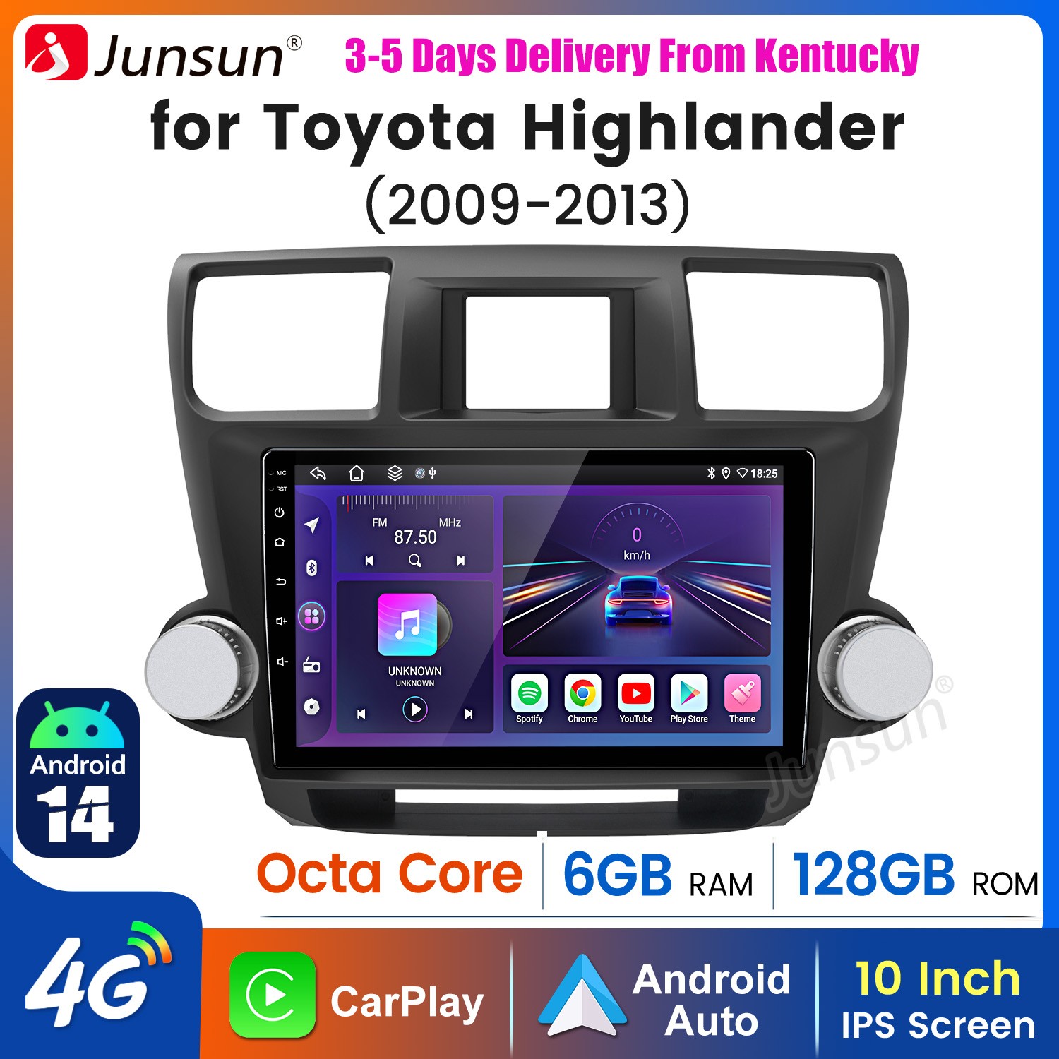 CarPlay 6+128G 8Core Android 14 For Toyota Highlander 09-13 Car Stereo Radio GPS
