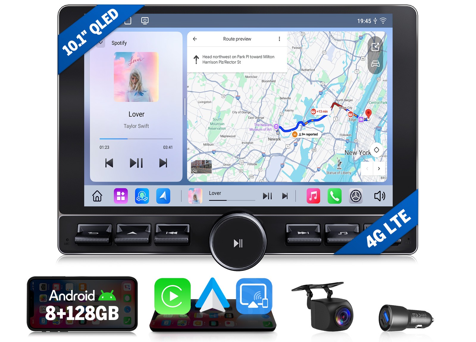 CAM+Android Auto 13 8+128GB 10.1″ Car Radio Stereo GPS CarPlay WiFi 4G DSP 2 DIN