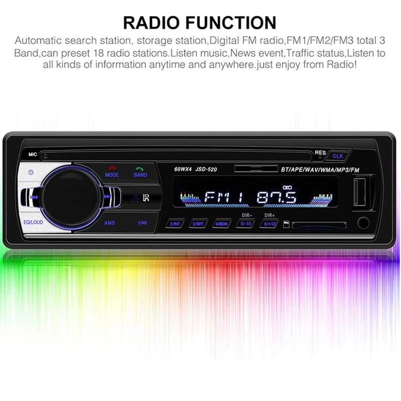 1Din 12V Car Radio Stereo Detachable MP3 Player FM Bluetooth RDS/USB/AUX Audio