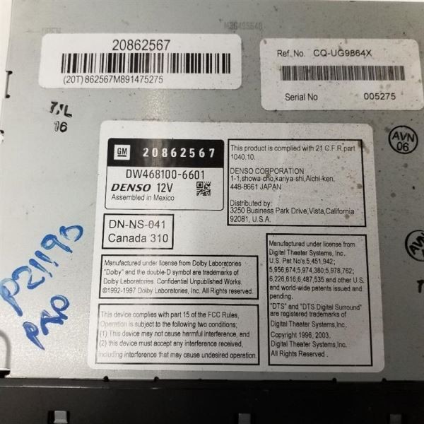 Audio Equipment Radio Opt Uvb ID 25894202 Fits 08-09 TAHOE 521006