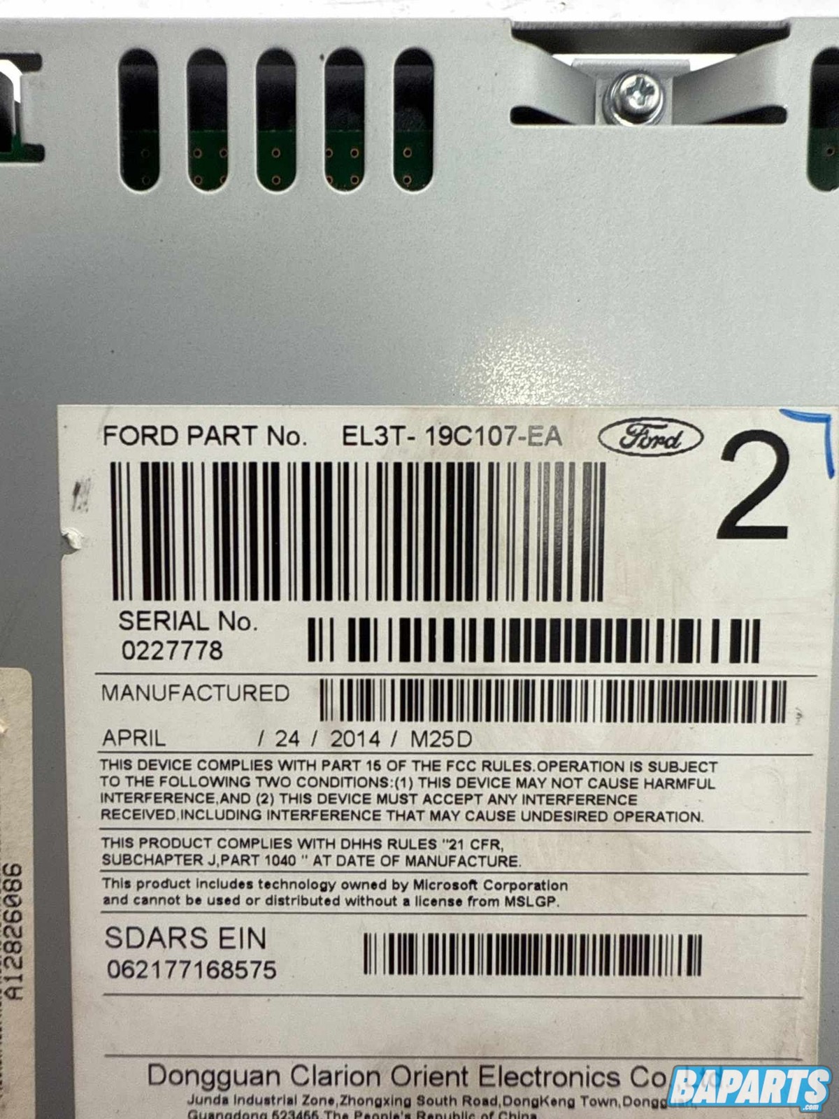 2014 FORD F150 Radio Reciever Audio Control Module EL3T19C107EA