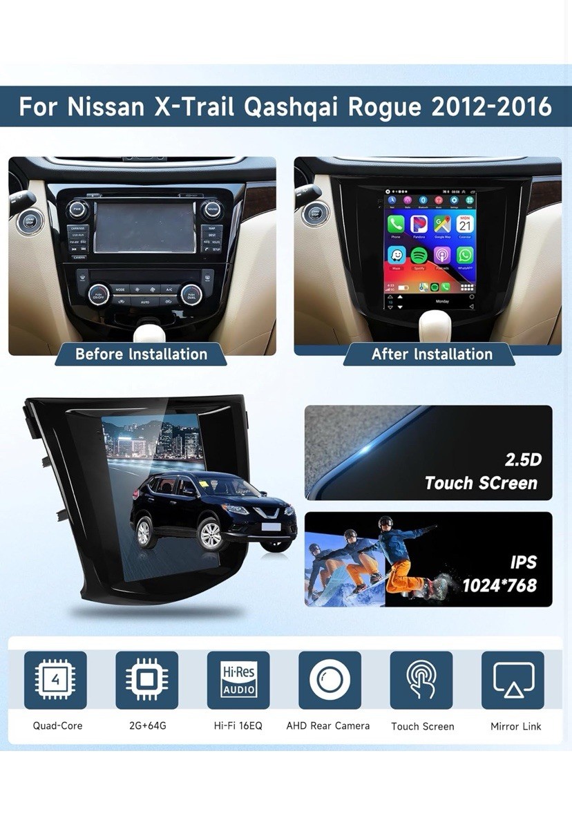 NEW 2G 64G Car Radio Stereo for Nissan X-Trail Qashqai Rogue 2012-2016