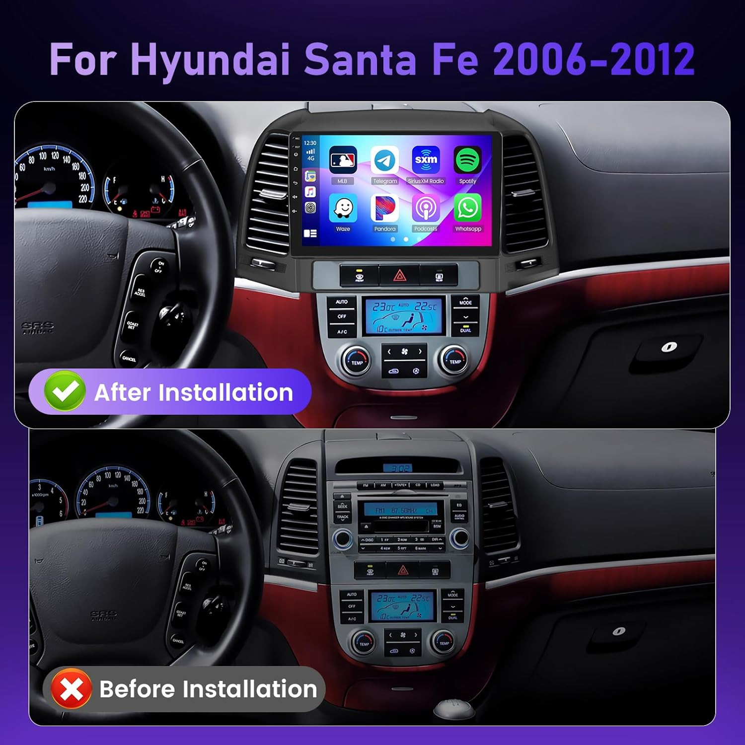 *6G+128GB* Car Stereo Radio For Hyundai Santa Fe 2 2006-2012 Android 14 GPS DSP