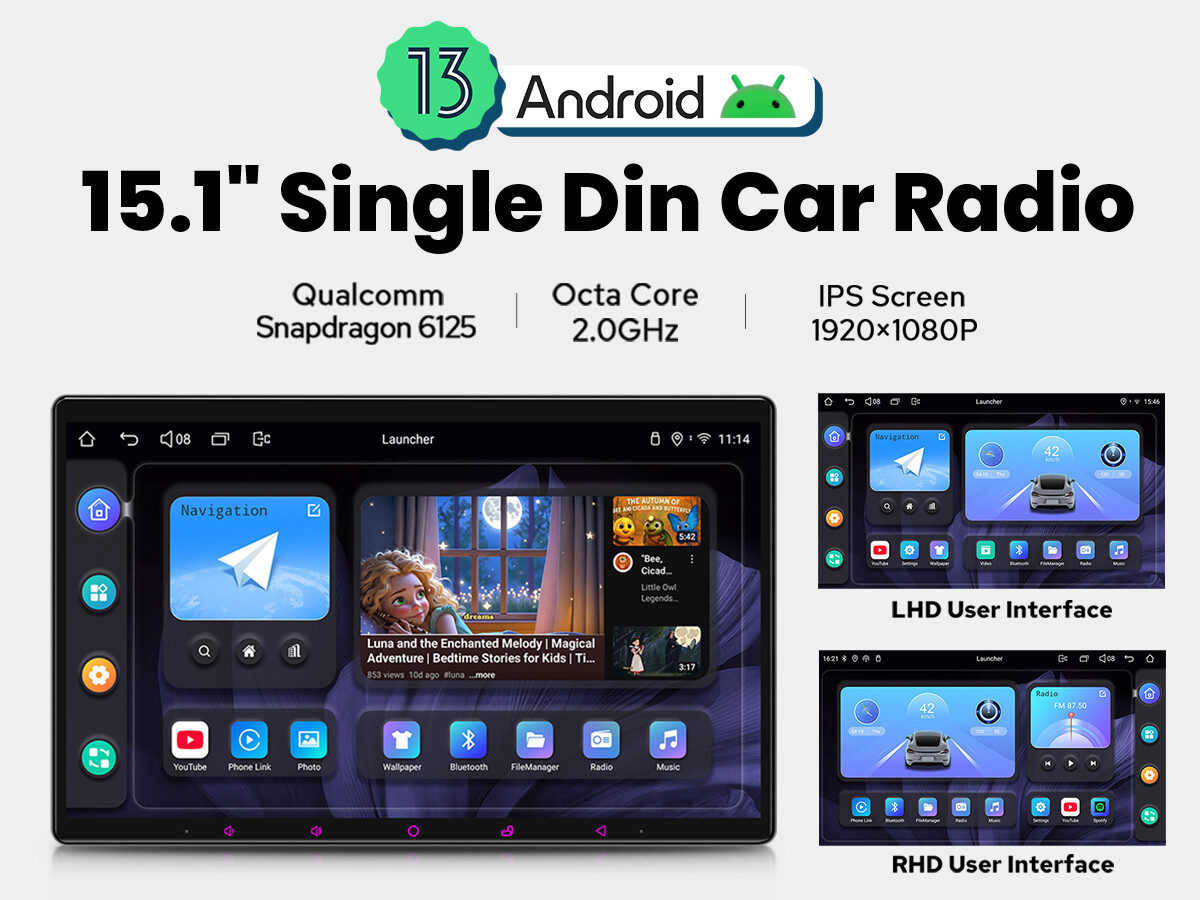 JOYING 15.1″ Universal 1 DIN Qualcomm Snapdragon 6125 Android 12 Car Radio 128GB