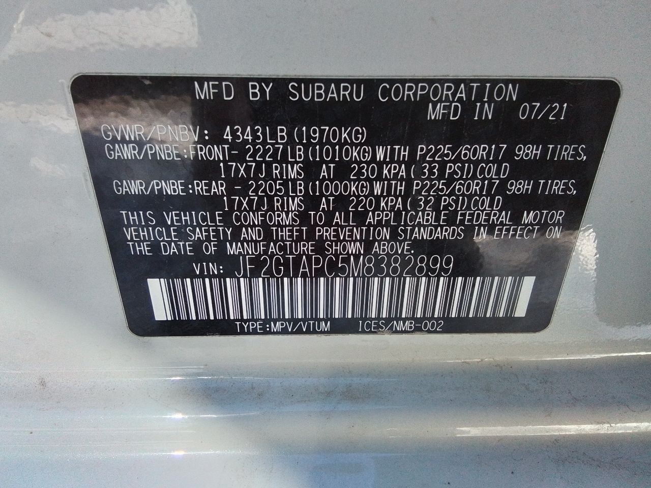 2020-2023 Subaru Crosstrek Clock and Temperature Display Screen ID 85261FL030