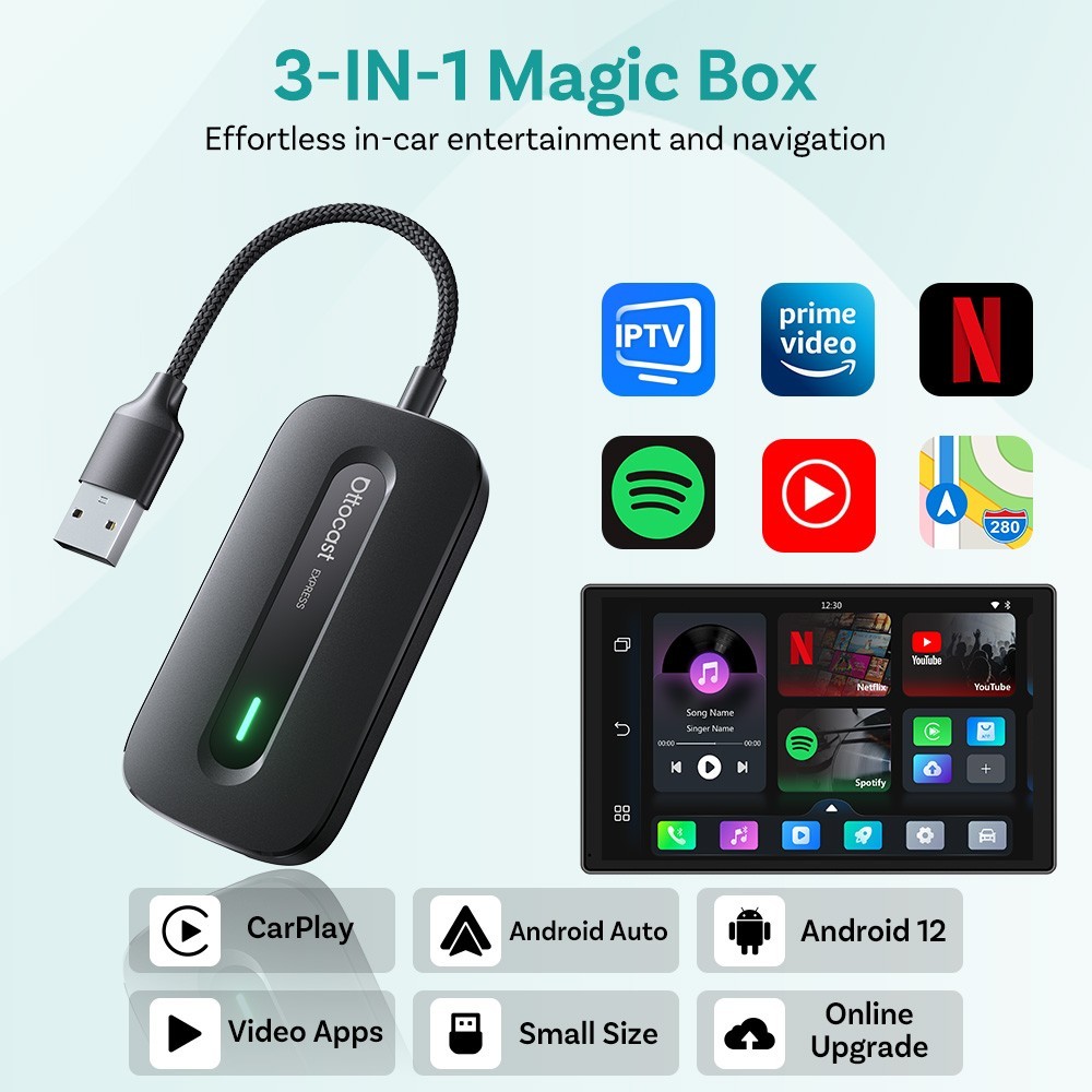 Ottocast Express Multimedia Aibox Wireless CarPlay Adapter Android Auto WIFI 5G