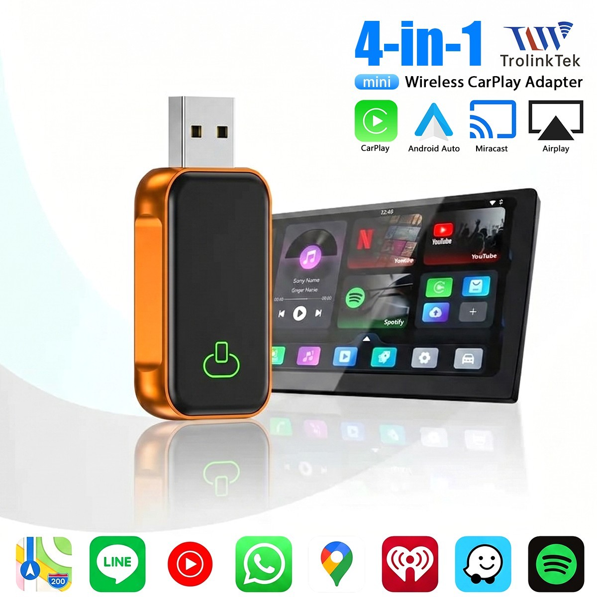 TrolinkTek Wireless CarPlay Adapter for Apple iOS/Android Auto/AirPlay/Miracast