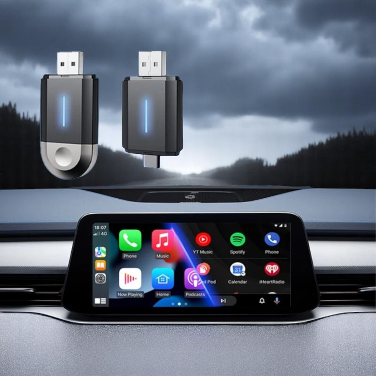 Wireless Carplay Dongle Plug & Play Android Auto Car Adapter USB A & C Travel