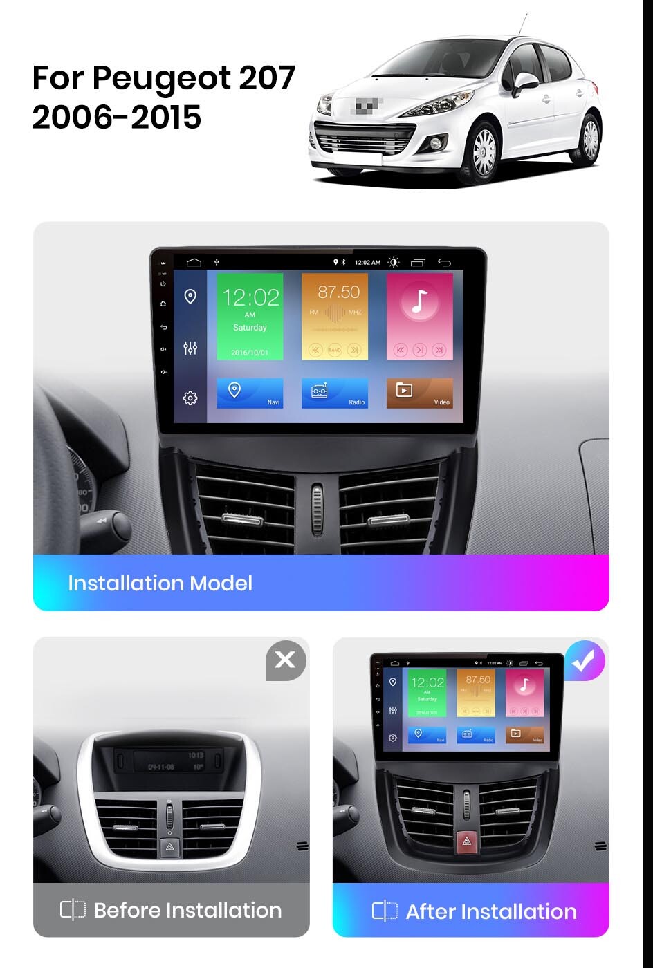 “ESTOCK1 ANDROID 11 CARDTABLET FOR PEUGEOT 207 2GB MEMORY – 32GB ROM CAR RADIO 9”