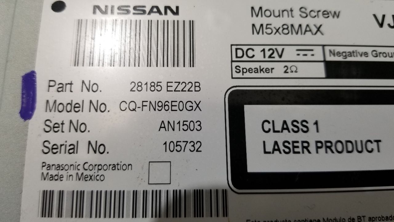18 NISSAN TITAN RADIO AUDIO DISPLAY RECEIVER CONTROL PANEL 28185EZ22B