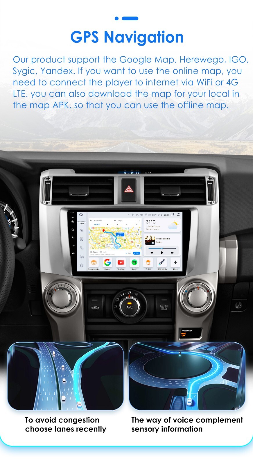 For Toyota 4Runner 2009-2019 9″Android12 Car Stereo Radio GPS Head Unit CarPlay