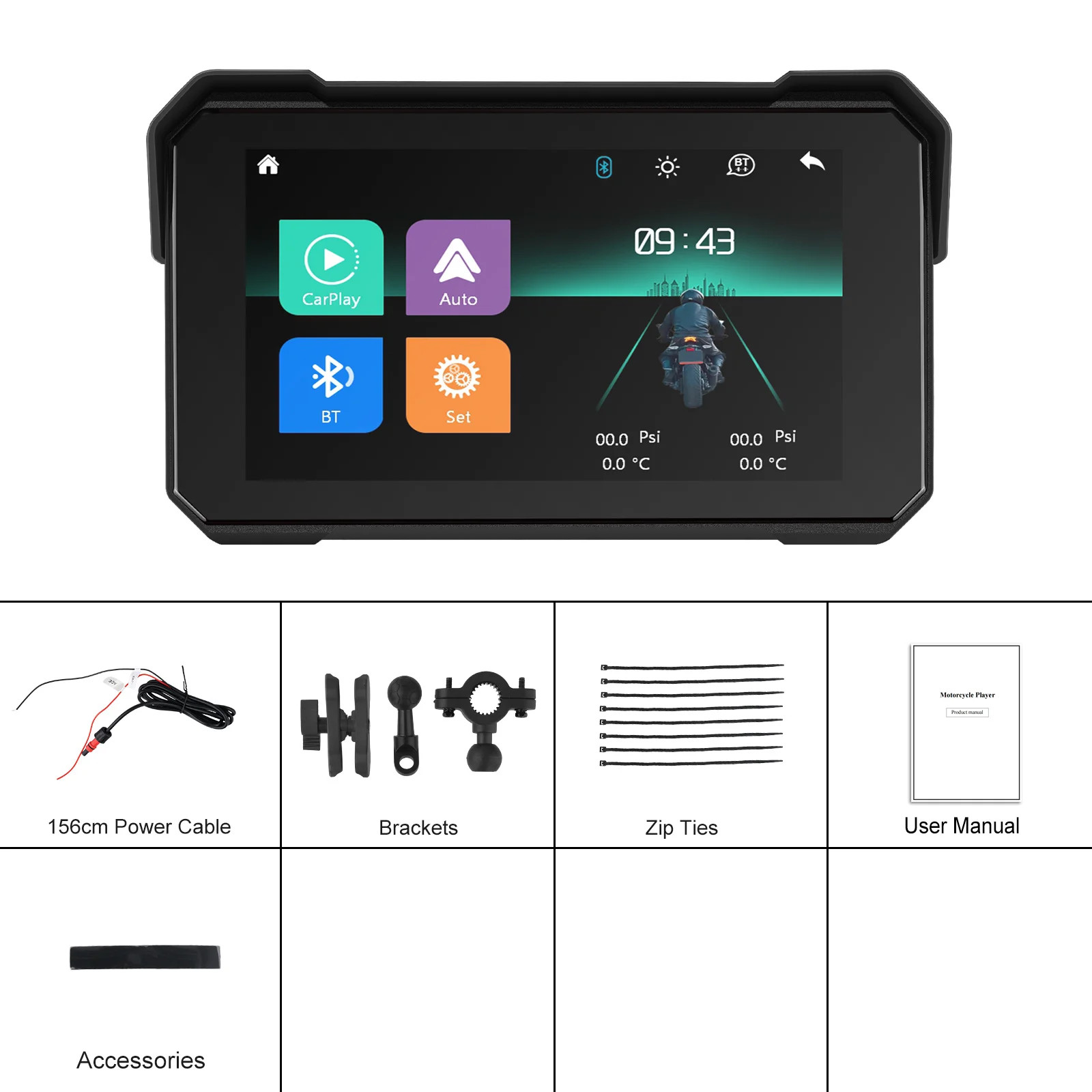 Podofo 5 ” IPS Screen Wireless Carplay Monitor for Motorcycle GPS Navigation…