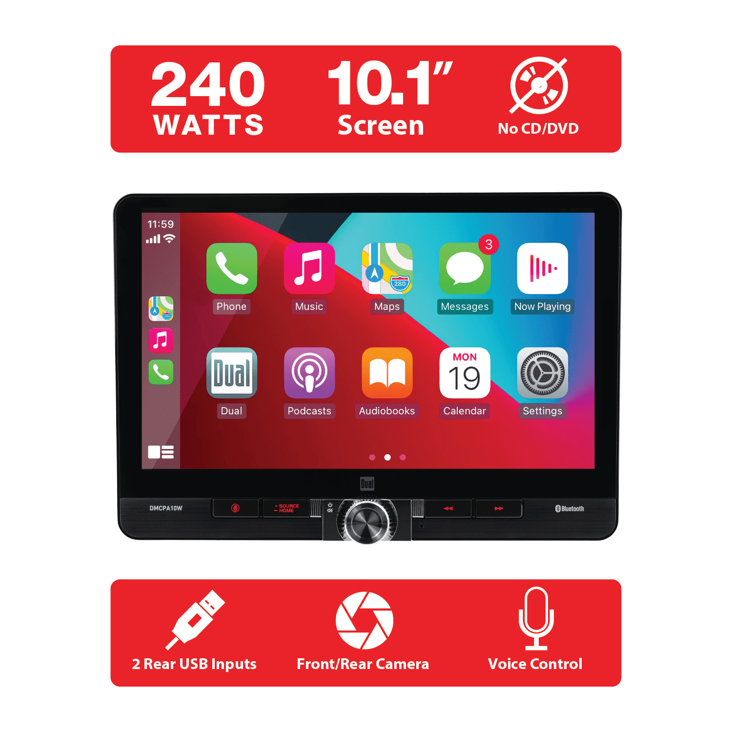 Dual Electronics 10.1” Wireless Apple CarPlay & Android Car Receiver (DMCPA10W)